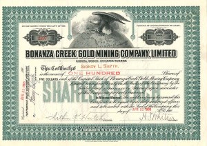Bonanza Creek Gold Mining Co., Limited - Stock Certificate
